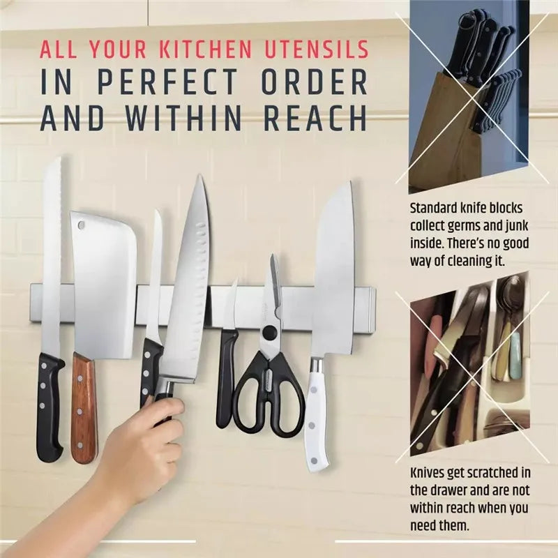 Stainless Steel Knife Stand Strip Organizer Strong Magnetic Knife Holder Wall Mount Kitchen Bar Storage Kitchen Accessories by Smarsty