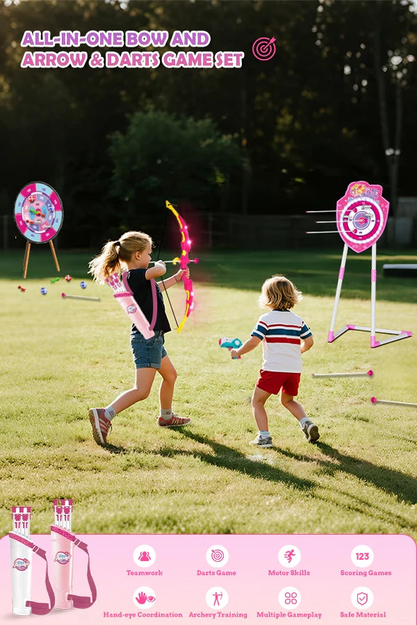 VATOS Night-Light Bow Arrow Guns Toy For Girls Archery Stand Target Board Indoor Outdoor Game Toys Kids Christmas Birthday Gift