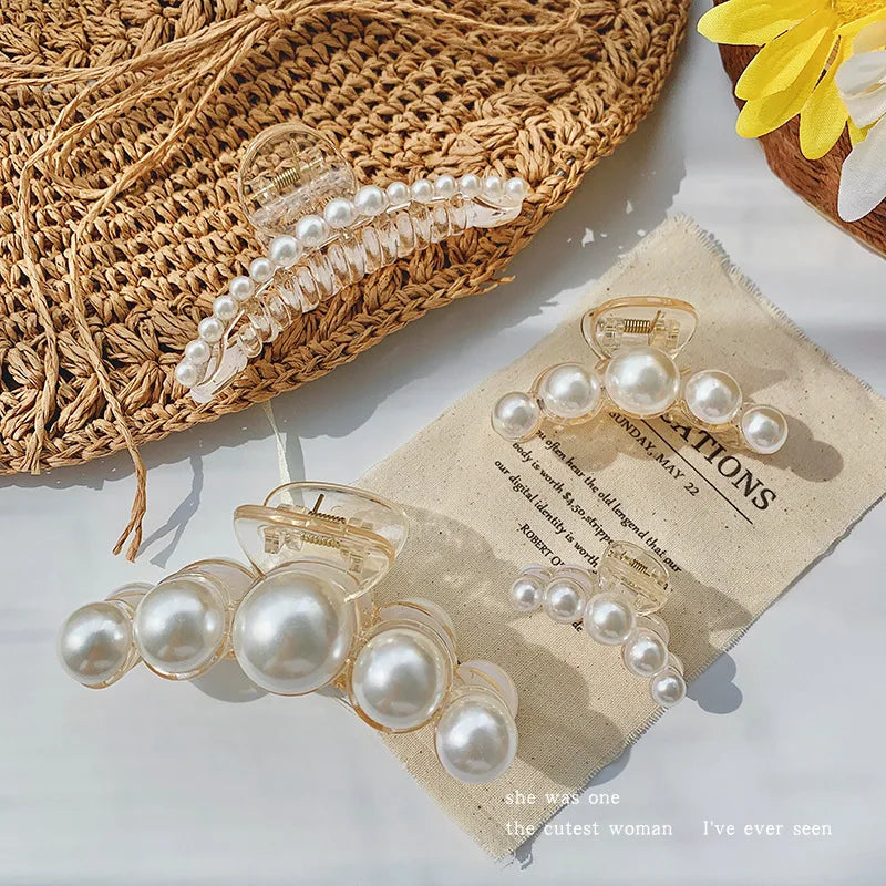 Large Pearl Hair Claw Clip Acrylic Fashion Barrette Stylish - Smarsty