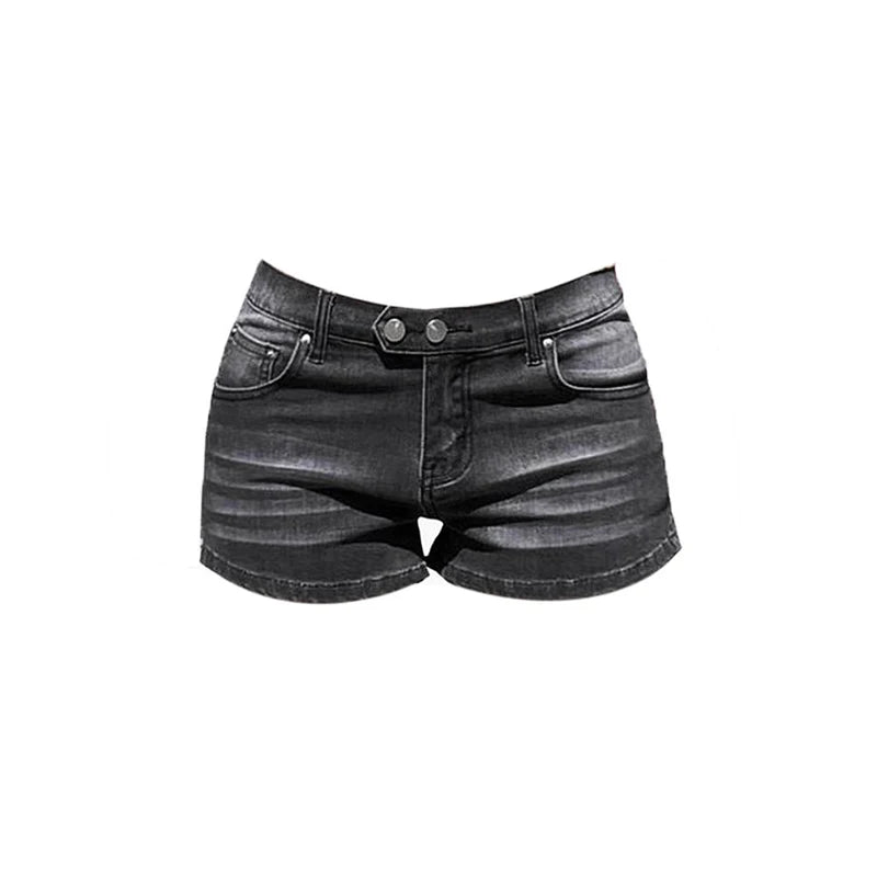 Women's Grey Denim Shorts Low Waist Mini Jeans Shorts 2000s Vintage 90s Y2k Emo Cowboy Short Pants Harajuku Clothes Summer 2024 - Smarsty