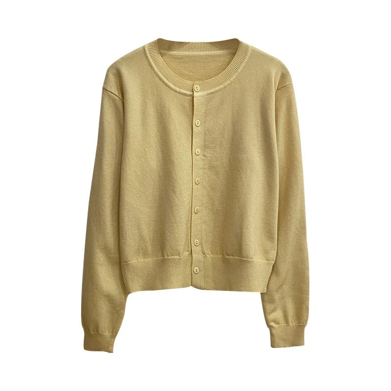 Women's Long Sleeve 2025 Cardigan O Neck Button Down Knit Lady Autumn Spring Knitted Single-breasted Cardigan Sweaters - Smarsty