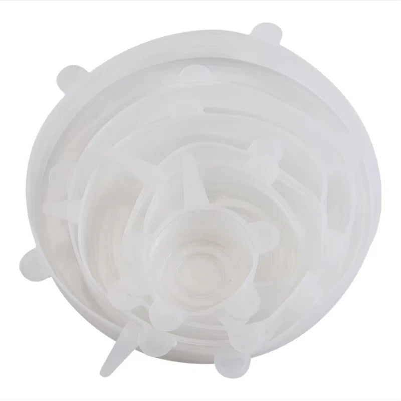 6Pcs/Set Transparent Silicone Kitchen Utensils Fresh-keeping Stretch Universal Bowl Cover Refrigerator Microwave Oven Sealed