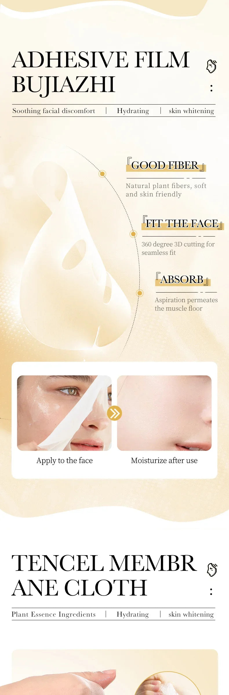 24K Gold Hyaluronic Acid Face Masks for Firming and Moisturizing - Smarsty