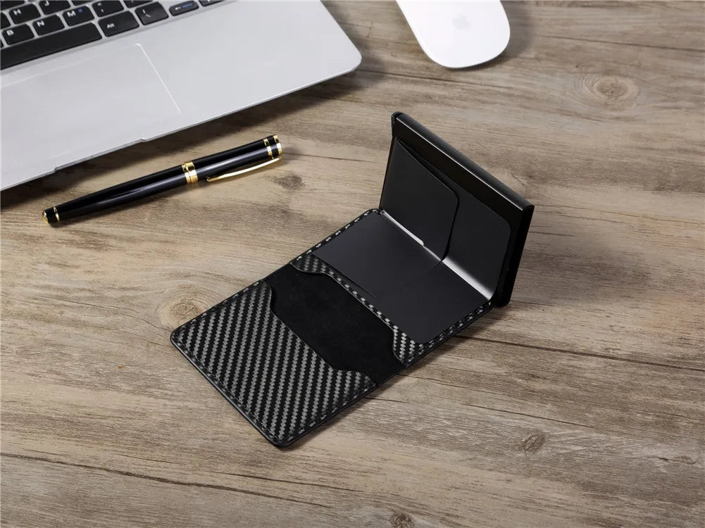 Rfid Aluminum Men Wallet Card Holders Purse Carbon Fiber Men Business Slim Thin Smart Wallet Credit Cardholder Case Note Holder
