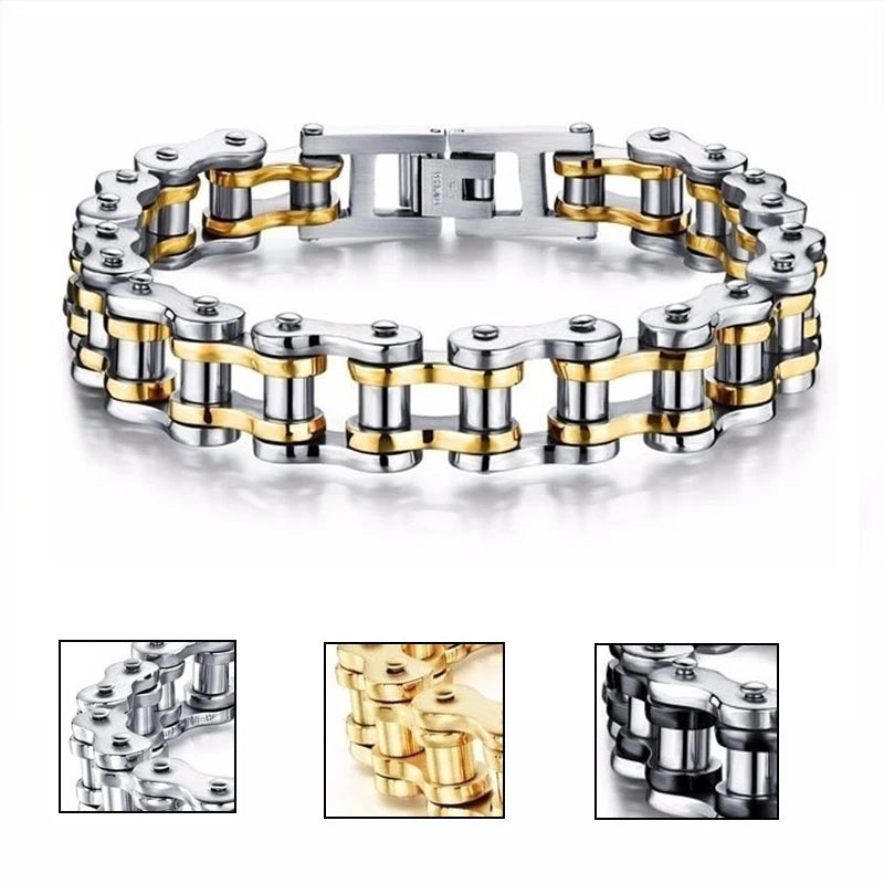 Stainless Steel Biker Chain Bracelet with Toggle Clasp - Smarsty