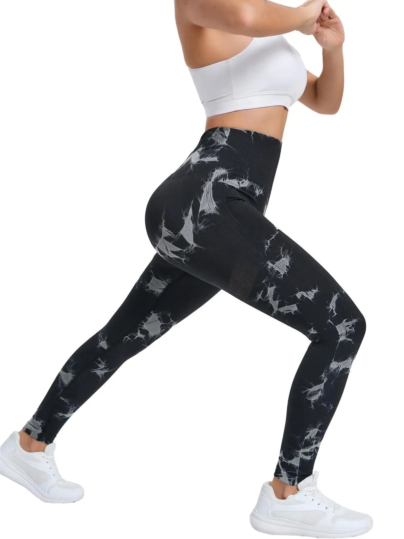 New Women's Peach Tie-dye High-Waist Yoga Pants Abdominal Lifting Gluteal Fitness Seamless Sports Tight Long Fitness Leggings - Smarsty