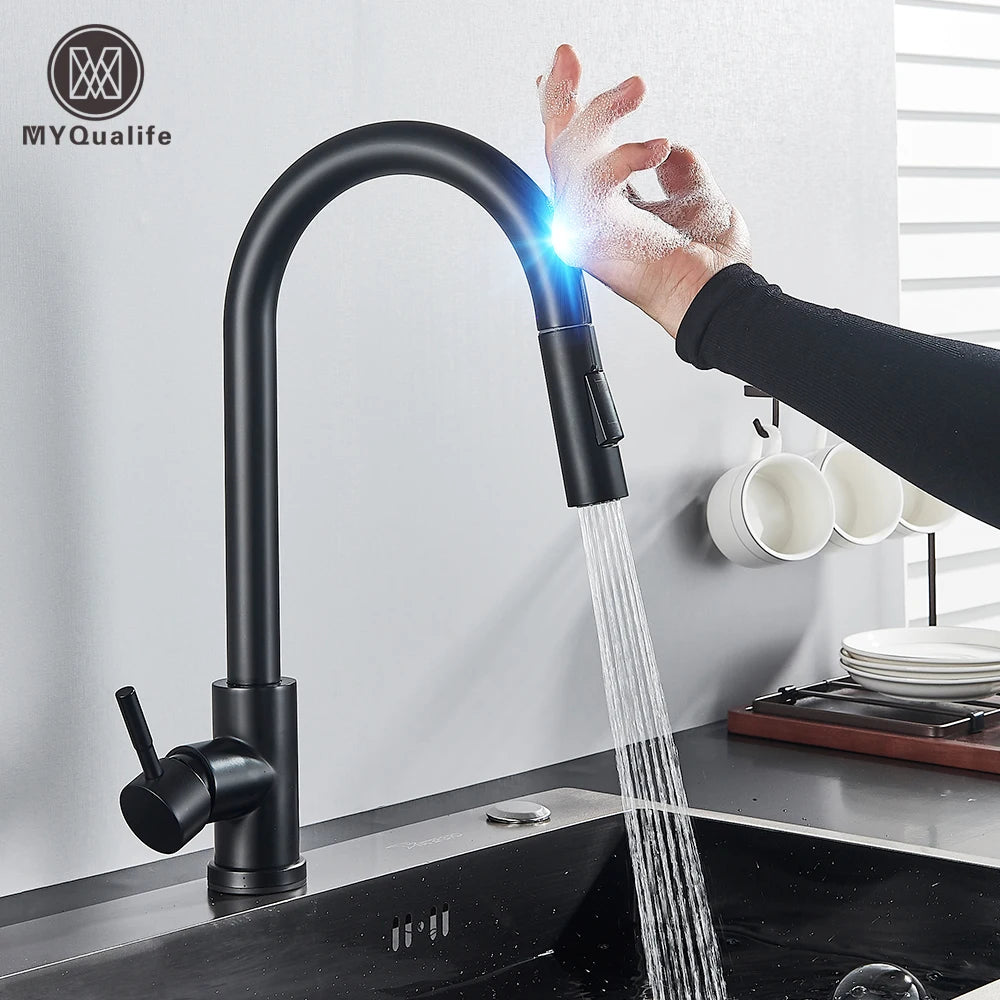 Pull Out Sensor Black Kitchen Faucet With Touch Control - Smarsty