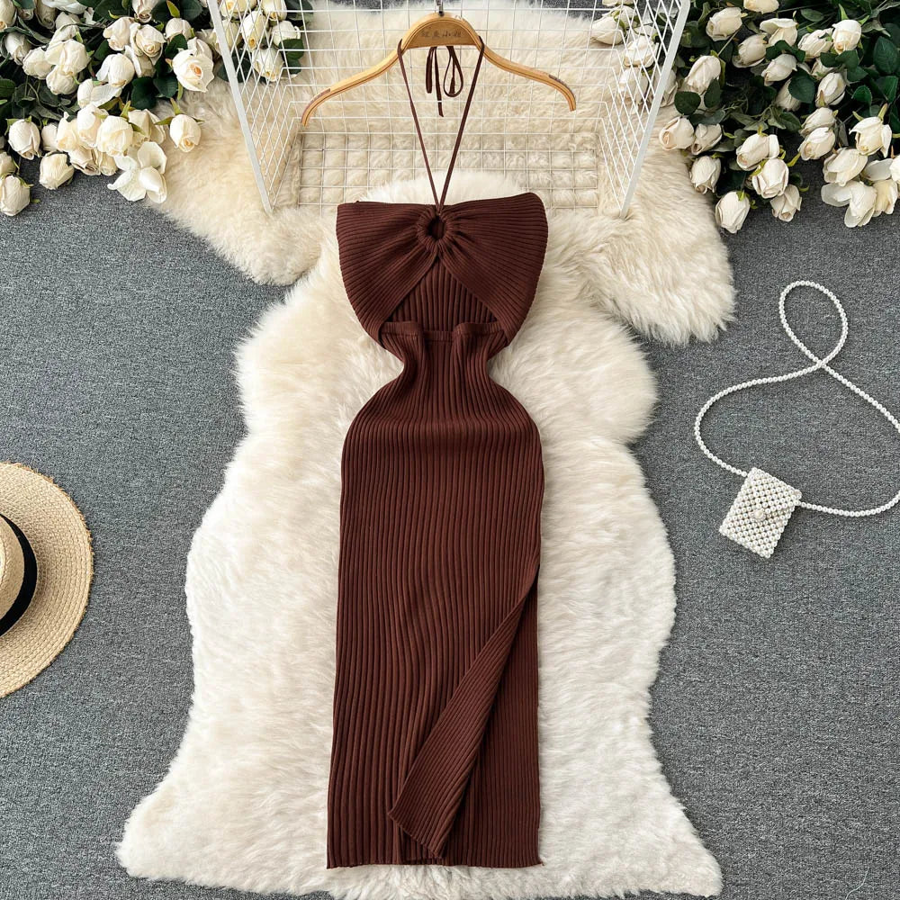 YuooMuoo Chic Fashion Sexy Package Hips Split Knitted Summer Dress 2025 Women Slim Elastic Bodycon Party Dress Streetwear Outfit - Smarsty