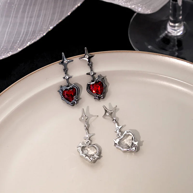 Y2K Pink Heart Star Tassel Earrings for Trendy Kpop Style - Smarsty