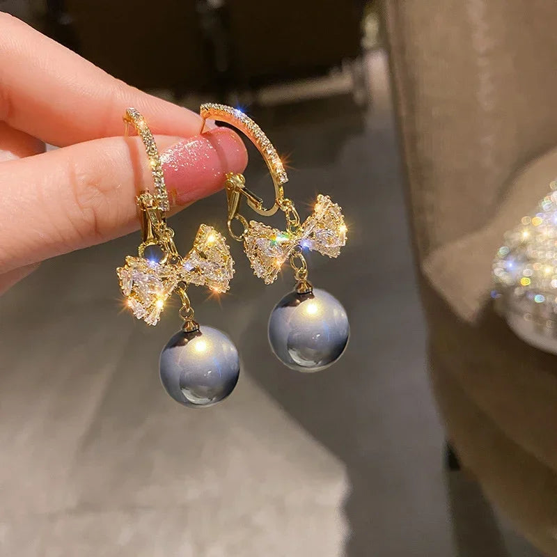 Pearl Long Earrings With Rhinestones For Wedding Fashion - Smarsty