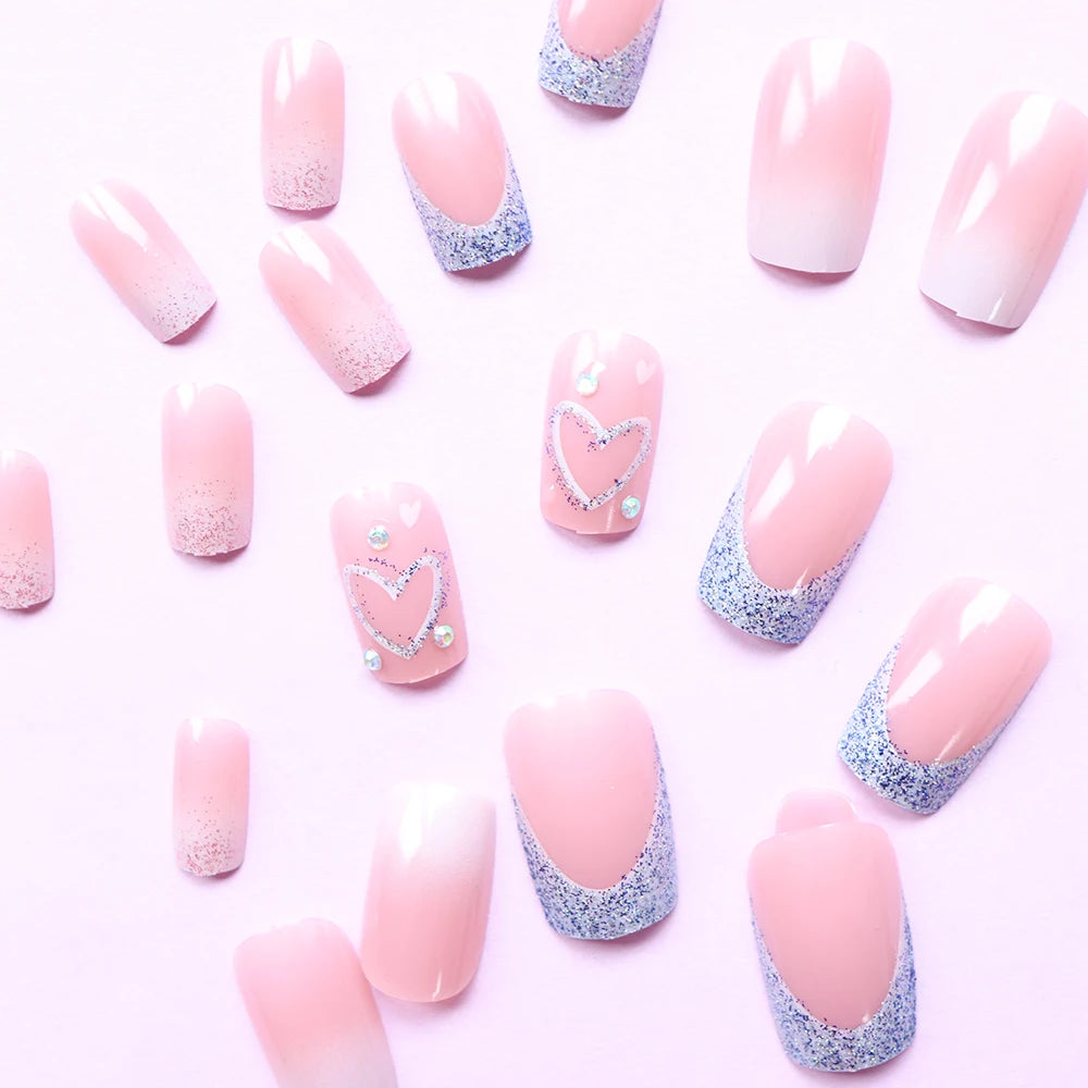 Medium Pink Glitter Press On Nails Set for Parties - Smarsty