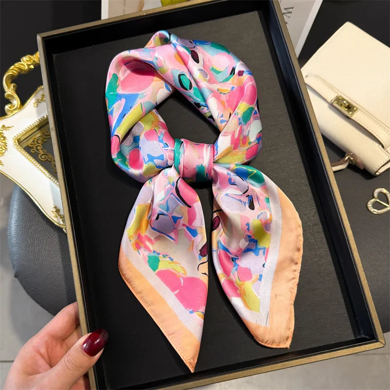 Bohemian Silk Square Scarf for Women Luxury Floral Print - Smarsty