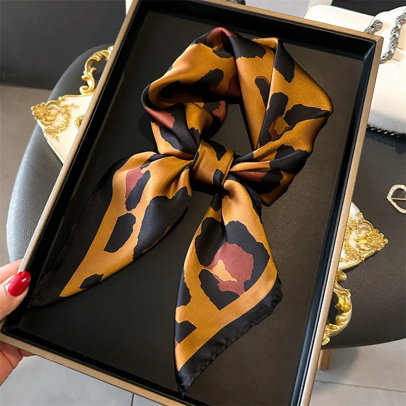 Luxury Leopard Print Silk Scarf for Women Spring Summer - Smarsty