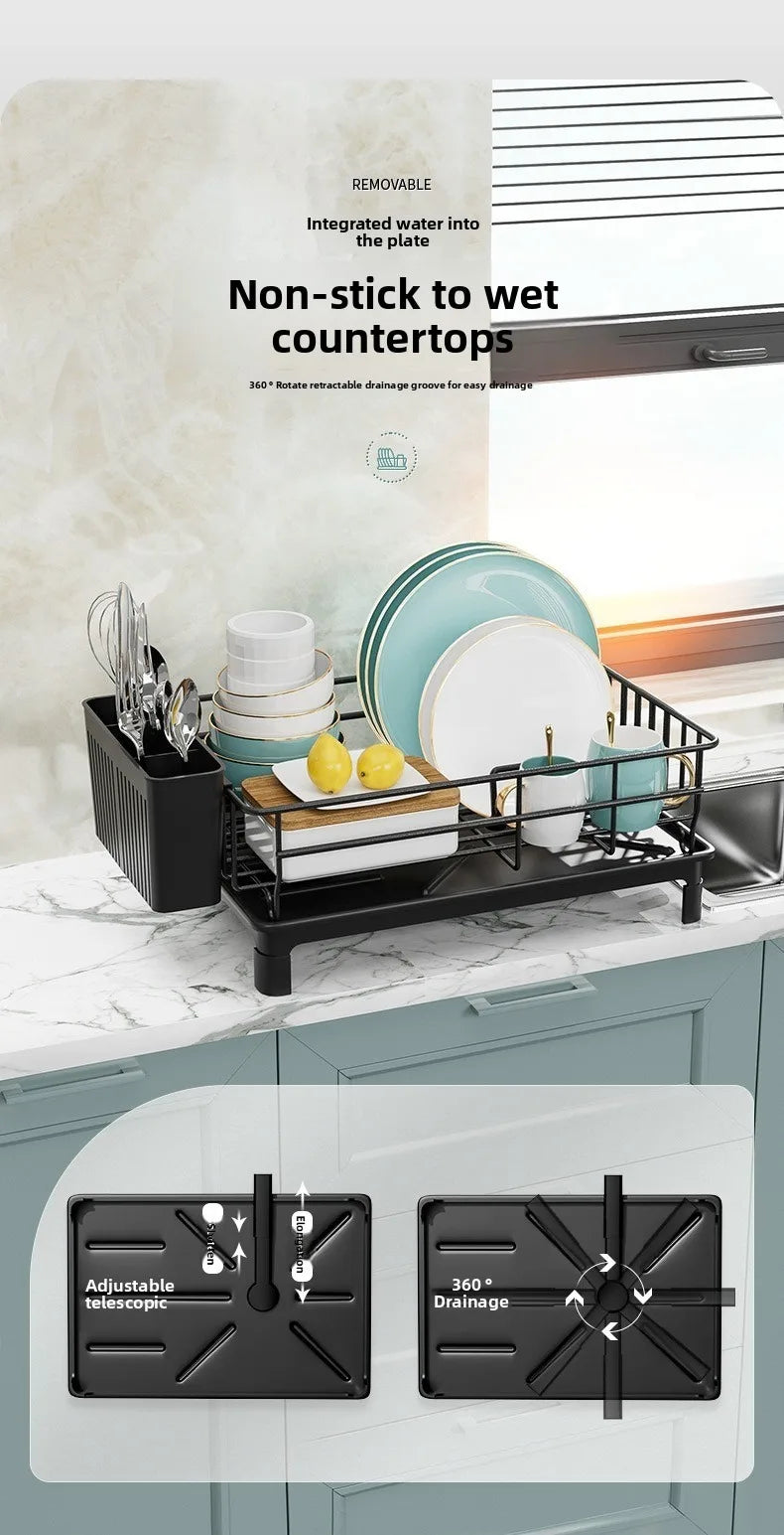 Single Layer Hollow Dish Rack Kitchen Countertop Rack with Drainage Tray Multifunctional Tableware Rack Rust Resistant Durable
