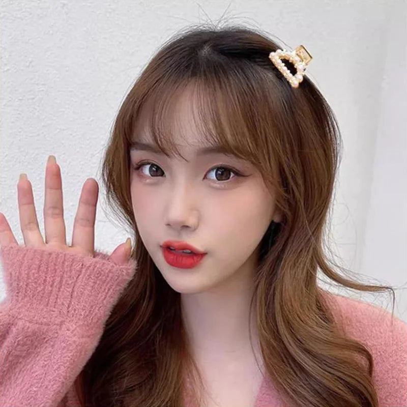 Mini Rhinestone Pearl Hair Claws For Women Sweet Geometric - Smarsty