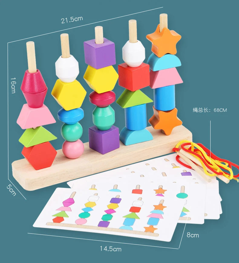 Montessori Wooden Toys Color Shape Matching Puzzle Game Colorful Beaded Color Cognition Early Educational Toys Gift for Children - Smarsty