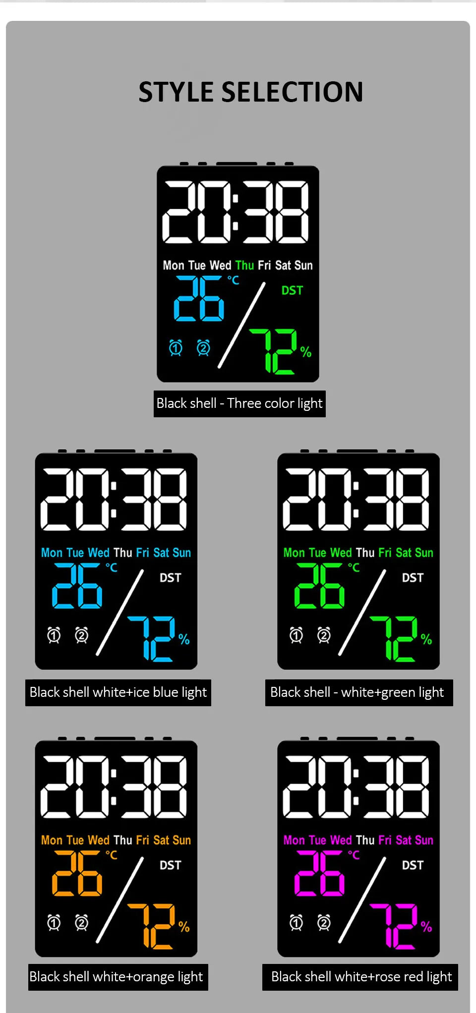 Multifunctional Digital Alarm Clock with Humidity Display - Smarsty