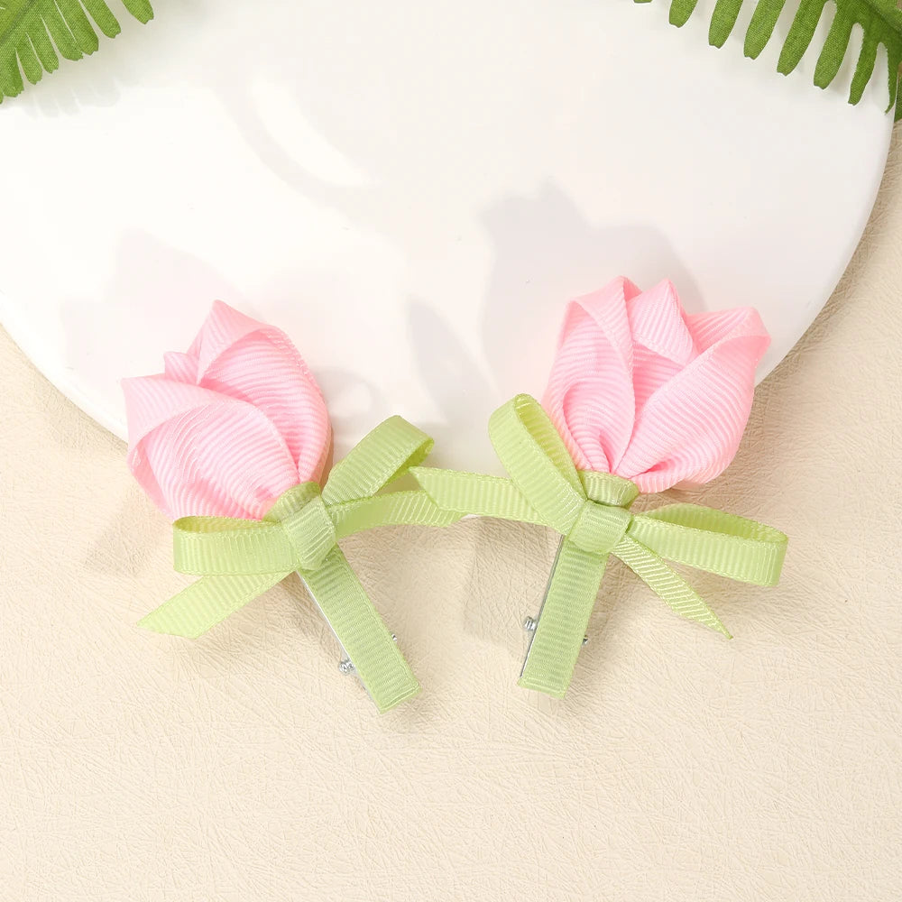 Pink Tulip Floral Hair Clips for Girls - Smarsty