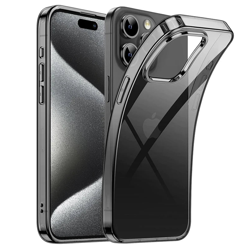 Original Transparent Black Silicone Soft Case For iPhone 15 Pro Max Carcasa Ultra Thin Case for iPhone 14 13 12 Mini 11 Pro Max by Smarsty