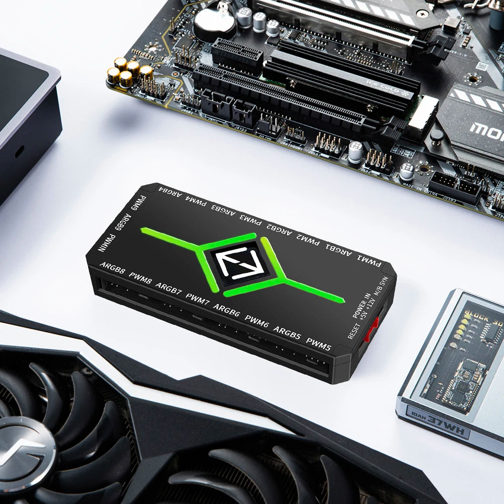 Multi Port 3 in 1 PWM Magnetic ARGB Fan Hub Splitter for PC with Remote Control Supports 9 Fans and Custom Lighting