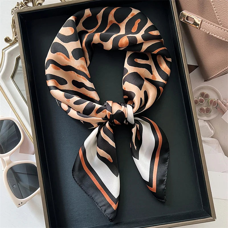 Luxury Leopard Print Silk Scarf for Women Spring Summer - Smarsty