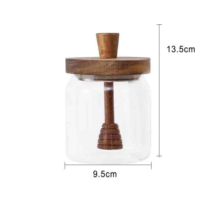 Honey Jar High Borosilicate Glass Sealed Tank Mixing Rod with Wooden Cover Transparent Honey Bottle Kitchen Storage Containers by Smarsty