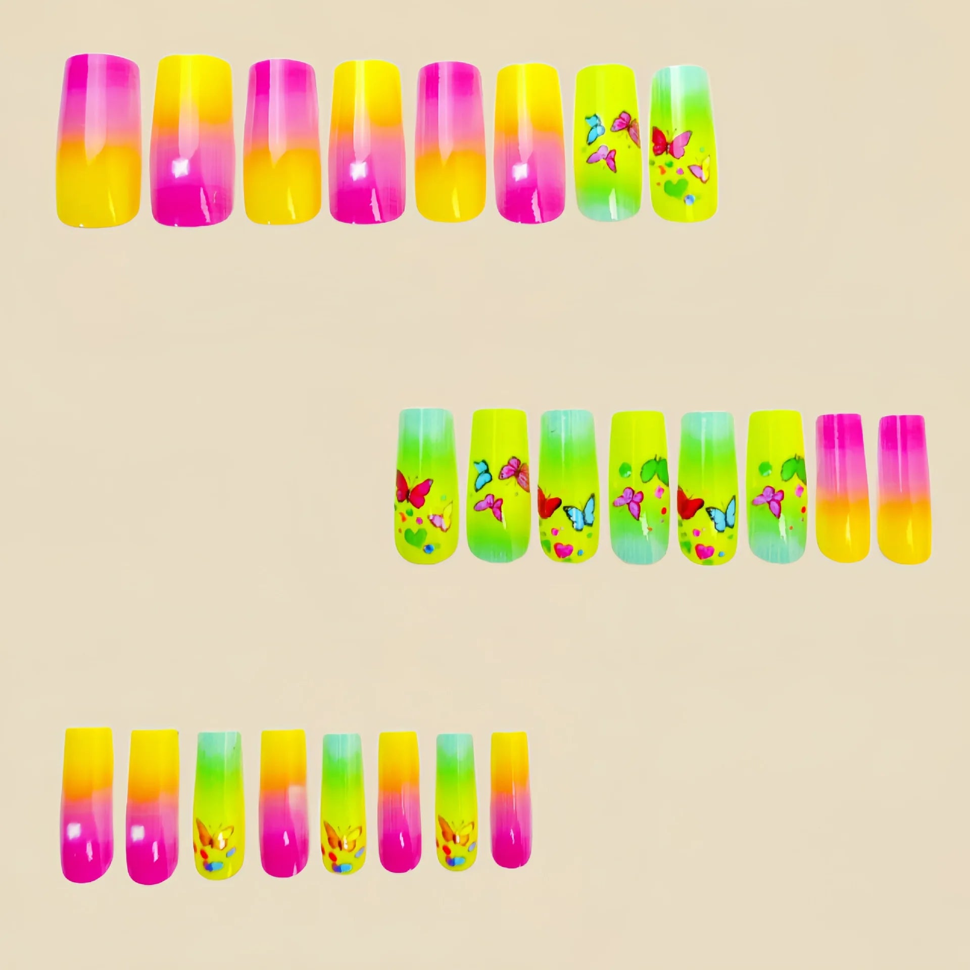 24 Piece Set Medium Long Press On Nails with Peach Flower Design - Smarsty