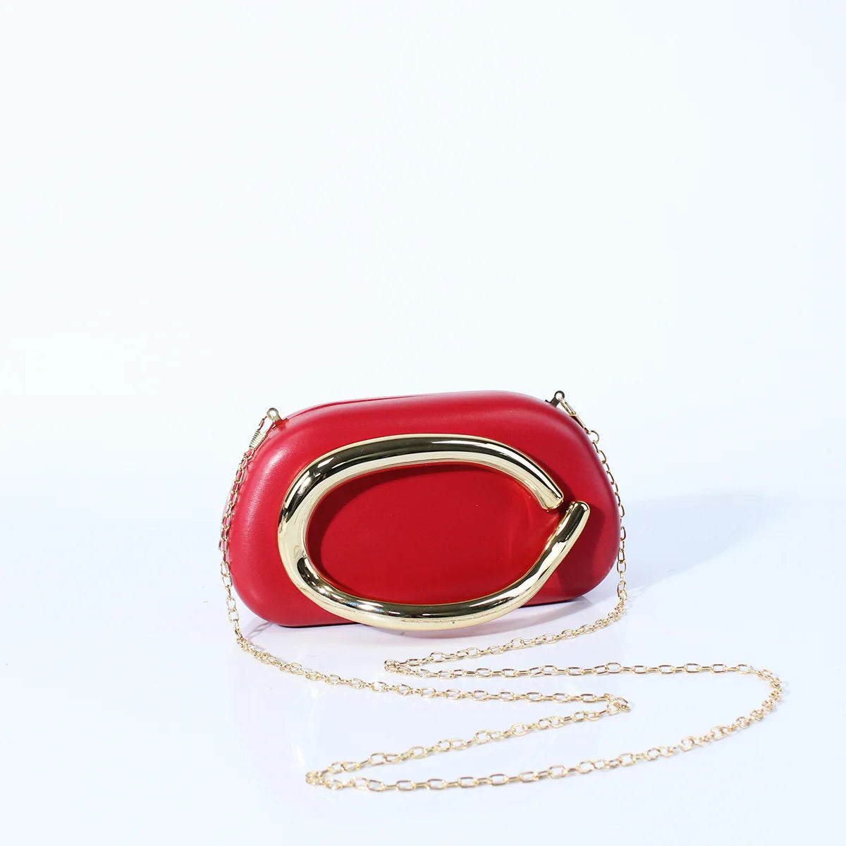 Luxurious Gold Clutch Evening Bag With Box Chain Strap - Smarsty