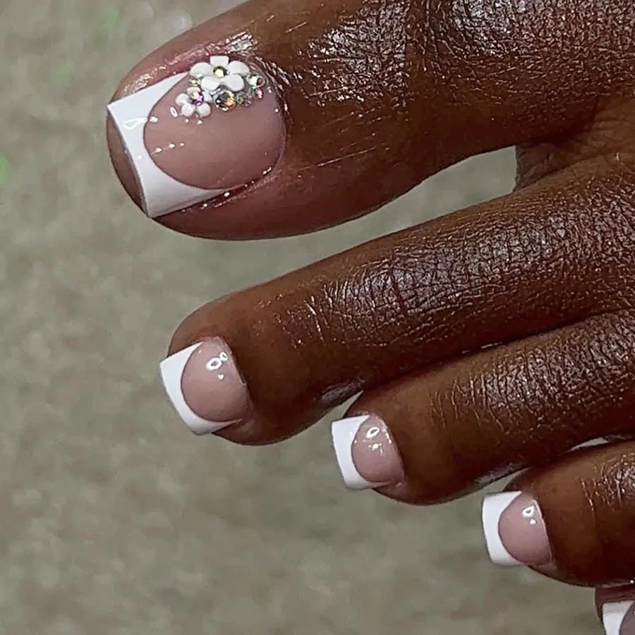 French False Toenails with Heart Rhinestone Design - Smarsty