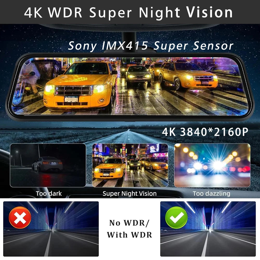 4K Dash Cam With Rearview Mirror Display and GPS WiFi - Smarsty