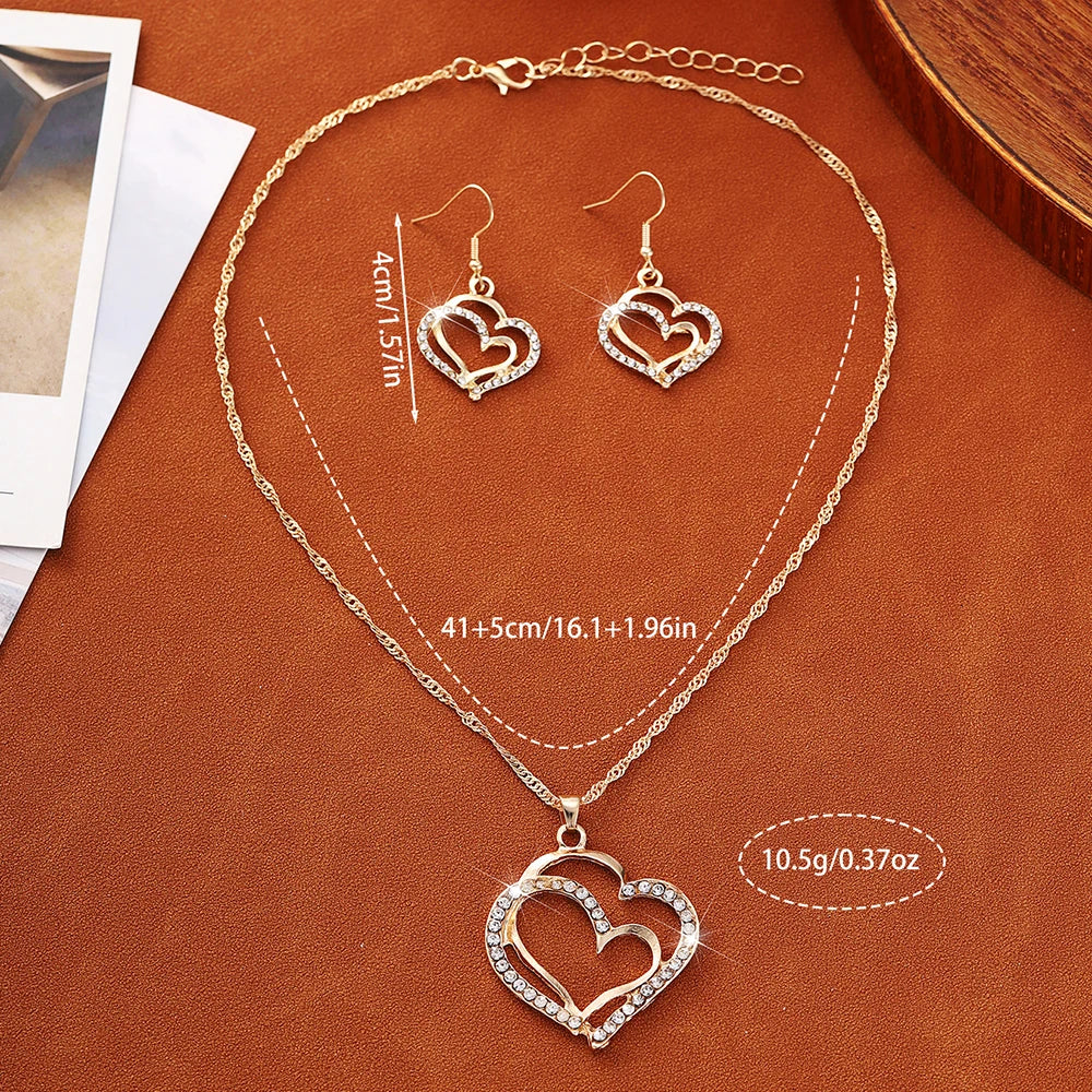 Women's Retro Heart Rhinestone Jewelry Set with Pendant - Smarsty