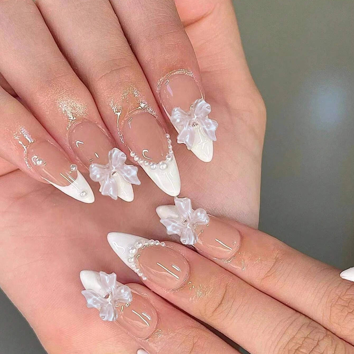 24PCS Pink French Fake Nails for Parties - Smarsty