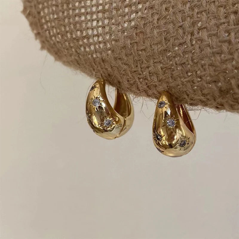 Elegant Stainless Steel Star Hoop Earrings with Rhinestones - Smarsty