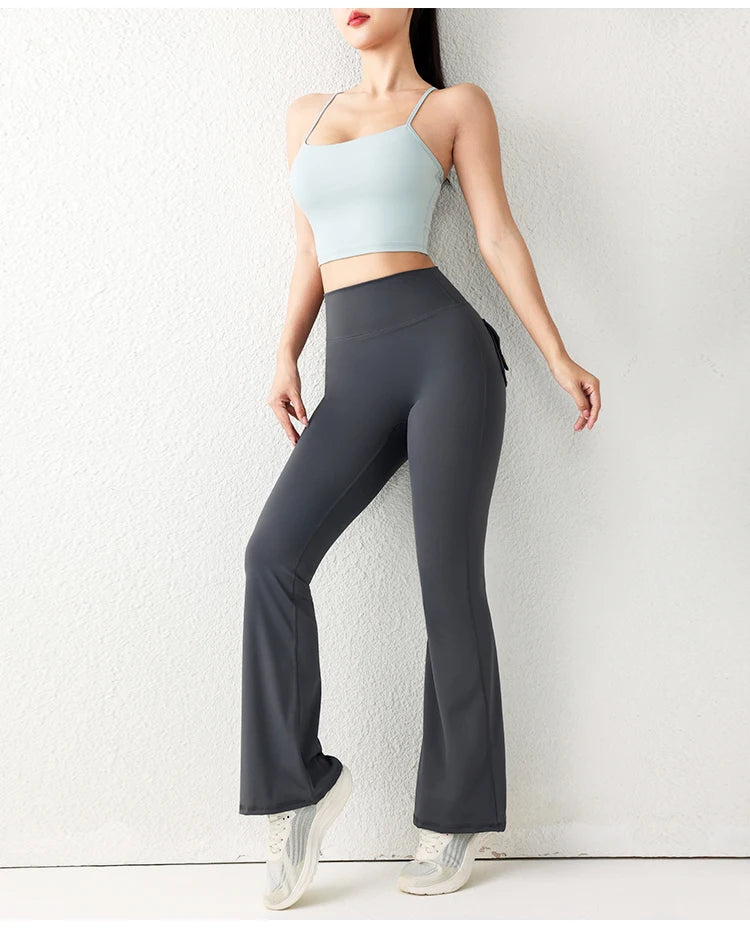 Solid Color Butt Lifting Gym Fitness Pants High Waist Flared Yoga Leggings for Women - Smarsty