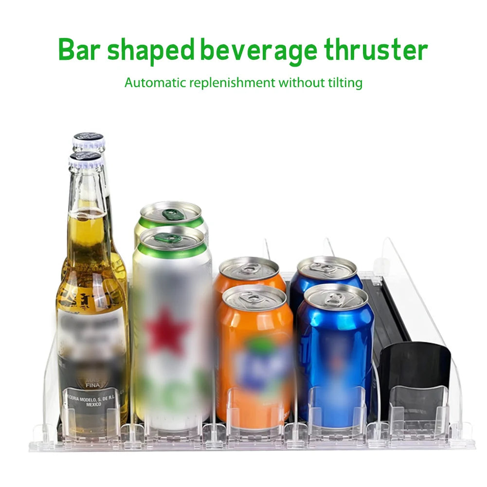 Canned Beverage Push Rack Drink Organizer Dispenser Spring Push Adjustable Width Storage Shelf E-shaped Glide for Kitchen Fridge by Smarsty