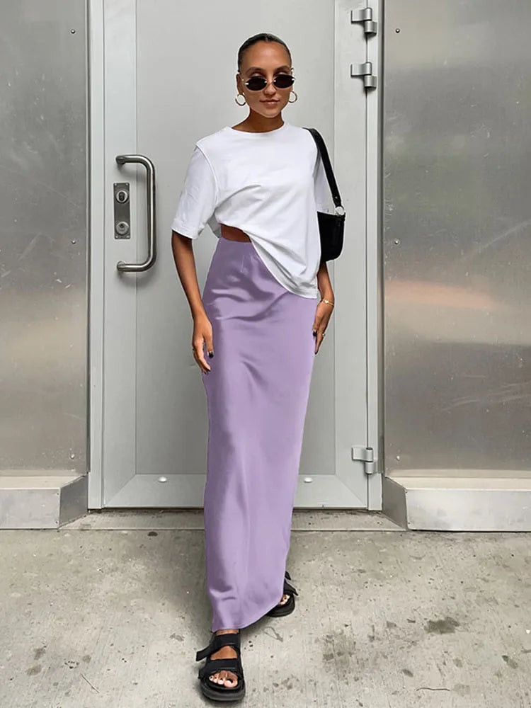 Elegant Satin Black Trumpet Skirts Fashion Slim High Waist Skirts Women Female Solid Office Long Skirt Spring Summer - Smarsty