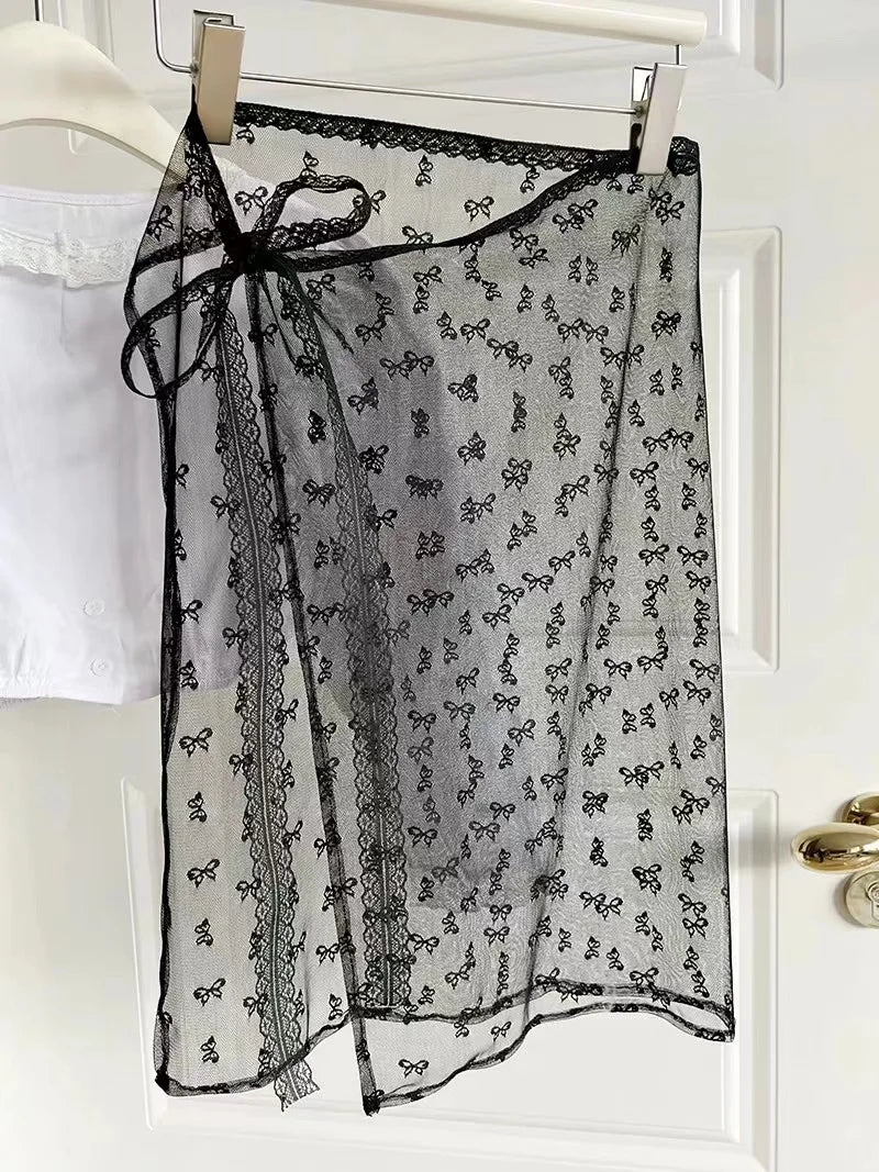 Korean Fashion Lace Skirt With Irregular Hemline - Smarsty