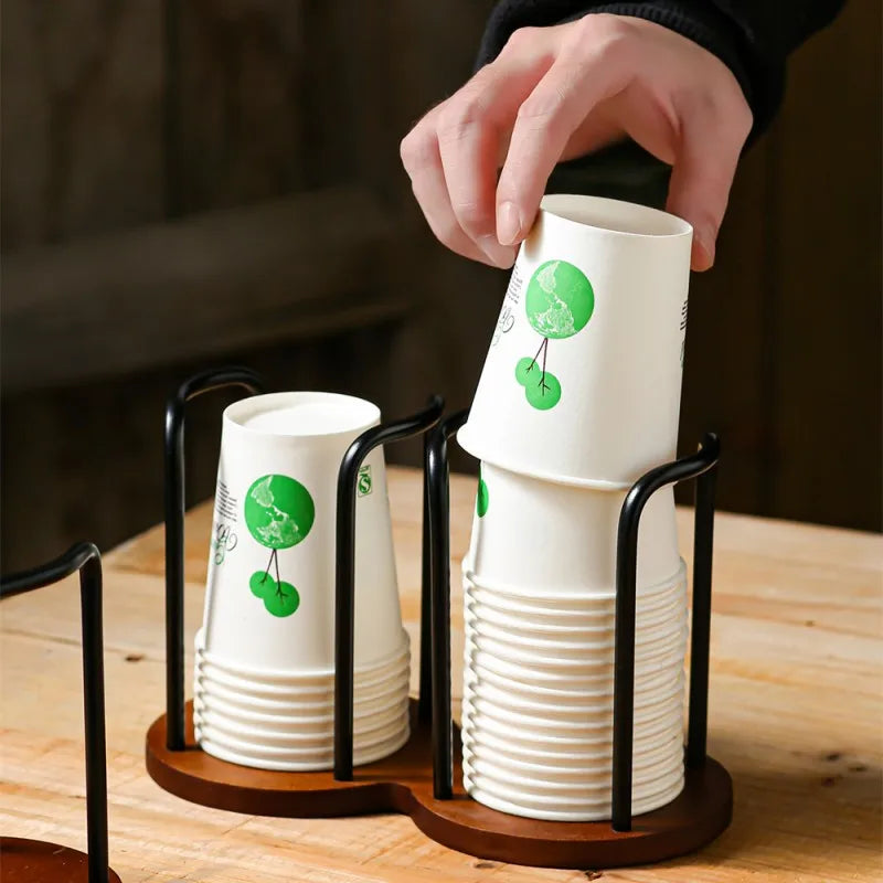 Disposable Cup Storage Holder Rack Shelf Water Tea Cups Wood Dispenser with Longer Stick Mug Display Stand Organizer Supplies by Smarsty