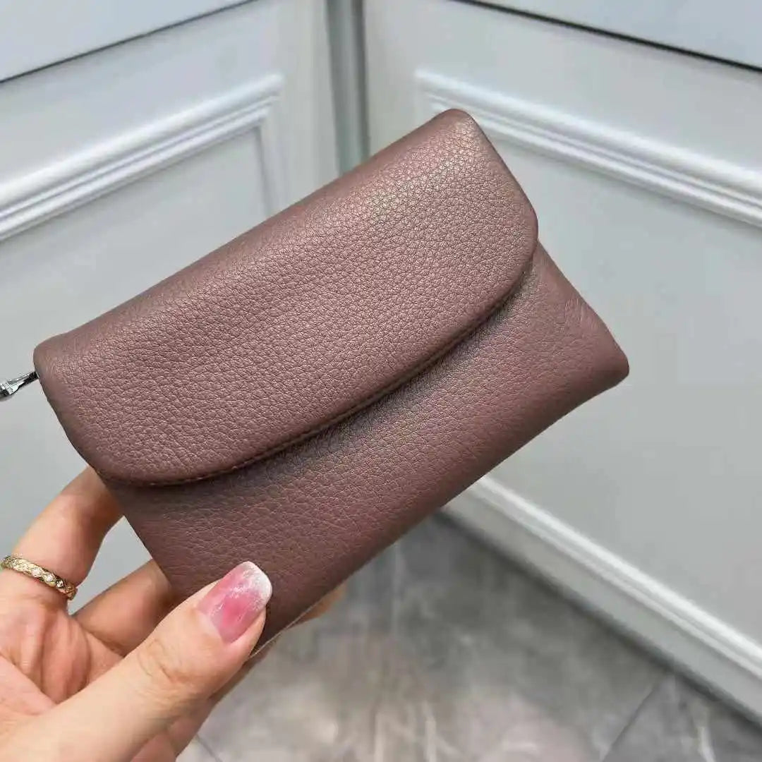 Coin Purse Genuine Cow Leather Short Wallet Trifold for Small Women's Purses Clutch Cowhide Card Holder Travel Card Wallets