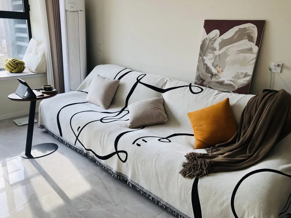 Black Chenille Sofa Cover for Dust Protection - Smarsty