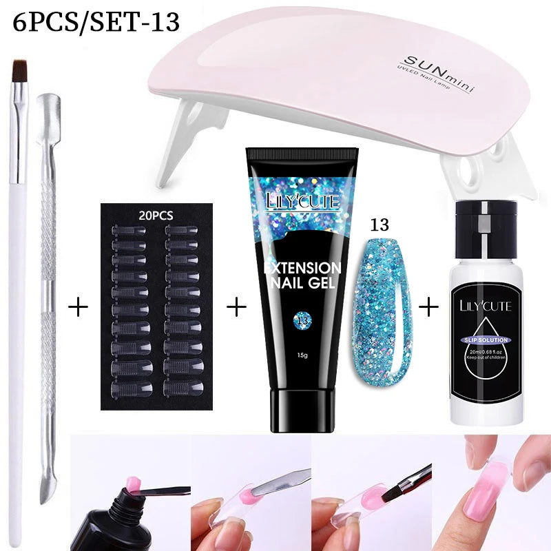 LILYCUTE Nail Gel Set with 6W LED Lamp for Quick Manicure - Smarsty