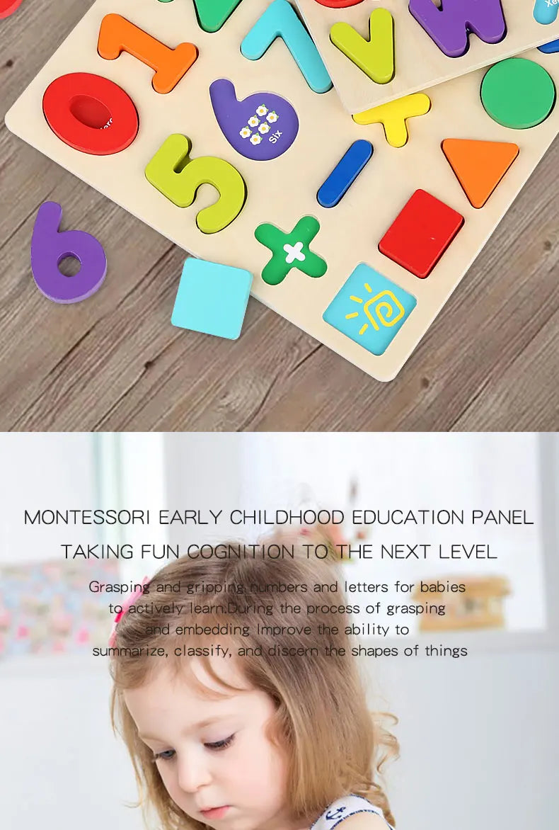 Kids Alphabetic Arithmetic Number Geometric Shapes Wooden Puzzle Montessori Preschool Learning Educational Game Toy for Children by Smarsty
