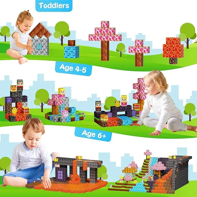 Magnetic Building Blocks Mine World Magnet Cube Set for Boy Girl Kid Age 3+ DIY Model Children STEM Educational Sensory Toy - Smarsty