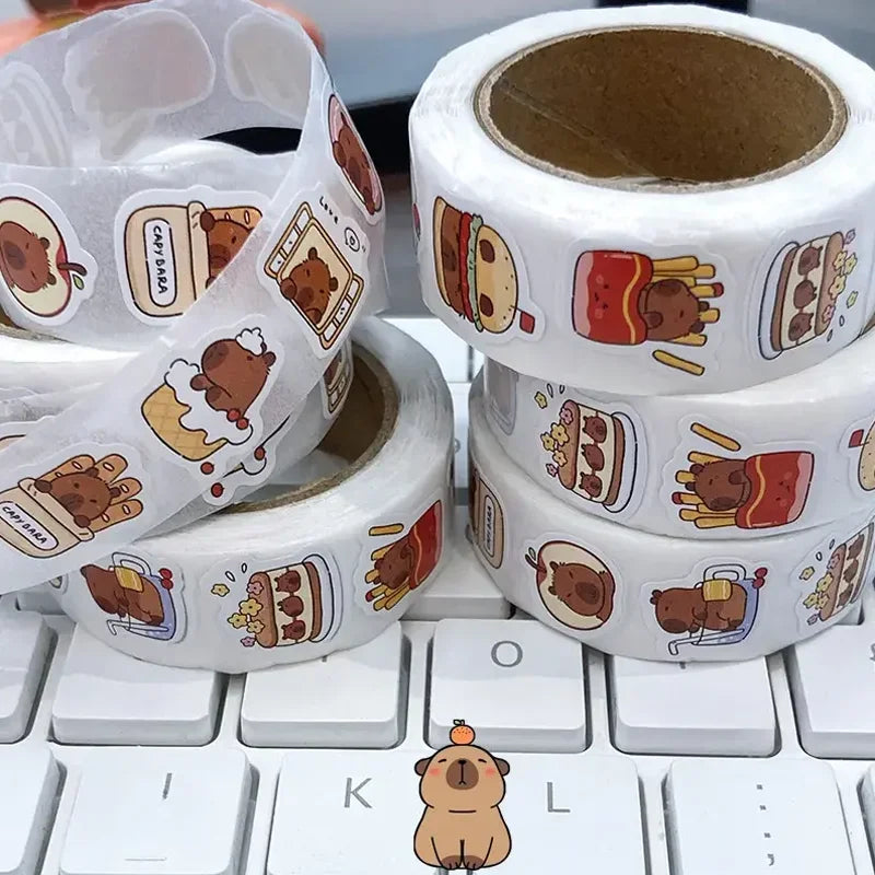 500 stickers capybara roll stickers high value cute cartoon decorative stickers sealing stickers - Smarsty