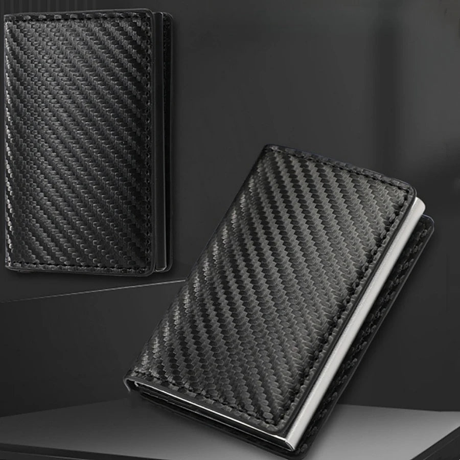 Carbon Fiber Credit Card Holder Wallet Men Rfid Smart Meral Thin Slim Pop Up Minimalist Wallet Small Black Purse Metal Wallet