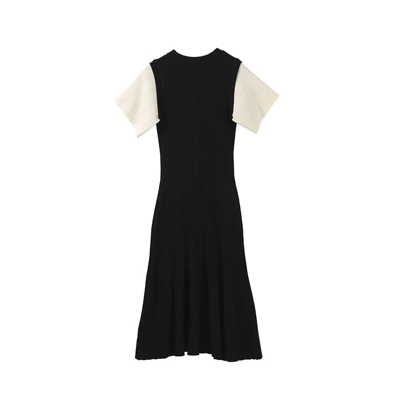 Elegant Knitted Dress Women Solid Single Breasted O Neck Short Sleeve High Waist Hip Package Dresses 2025 Autumn Chic Robes Lady