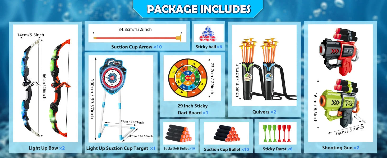 VATOS Night-Light Bow Arrow Guns Toy For Kids Archery Stand Target Board Indoor Outdoor Game Toys Boys Girls Christmas Gift