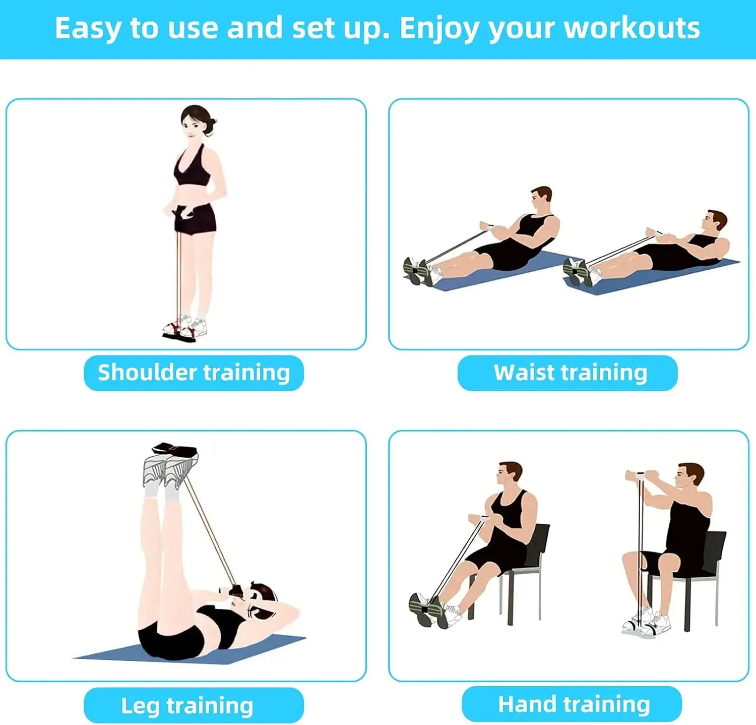 4-Level Resistance Band Tensioner with Non-Slip Handles - Home Fitness Equipment for Abdominal Muscle Training Yoga Abdominal by Smarsty