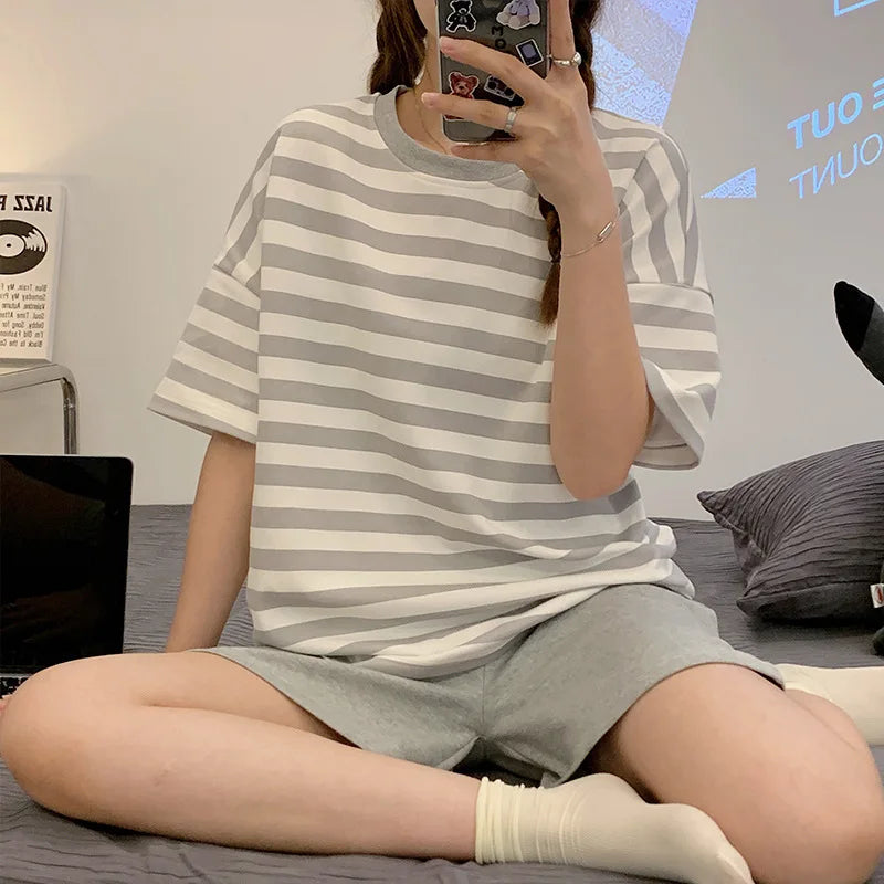New Pajamas Female Summer Large Size Short-Sleeved Homewear Suit Korean Version of the Student Sweet and Lovely Ladies Homewear - Smarsty