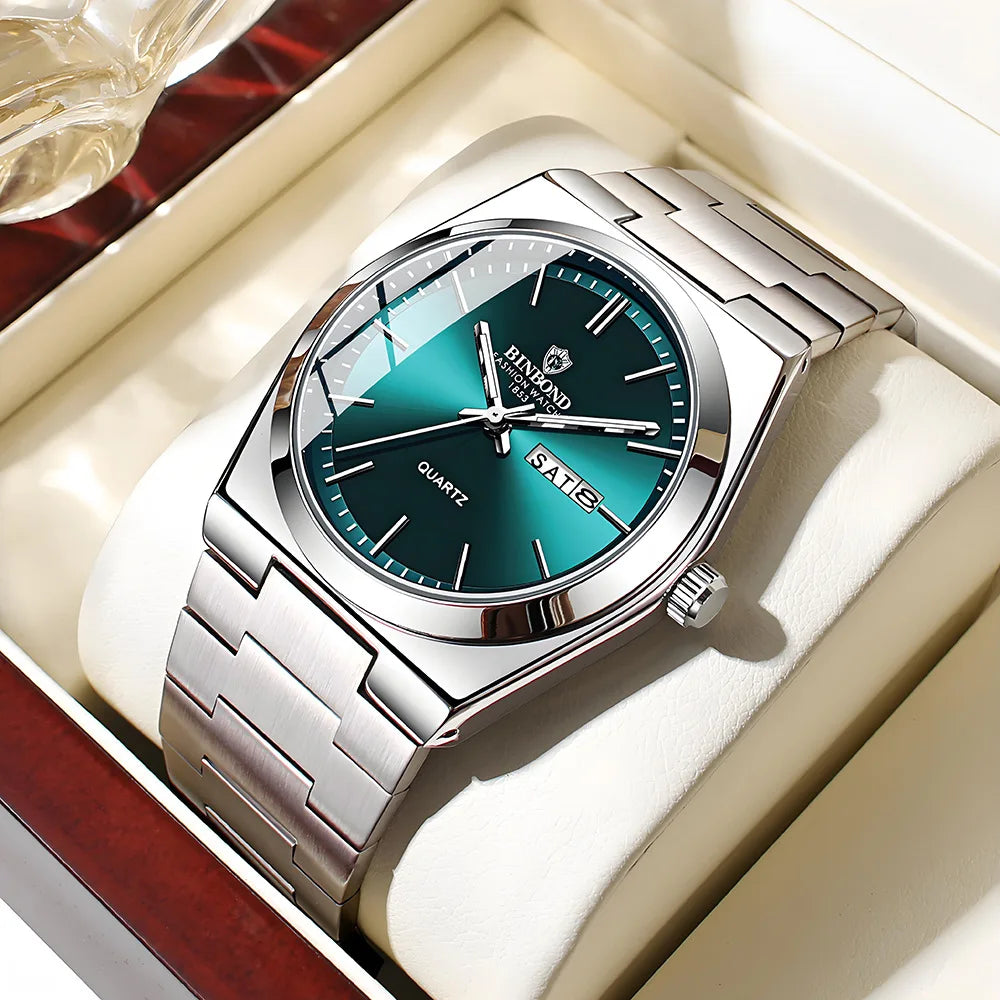 Luxury Stainless Steel Men's Watch with Double Calendar - Smarsty